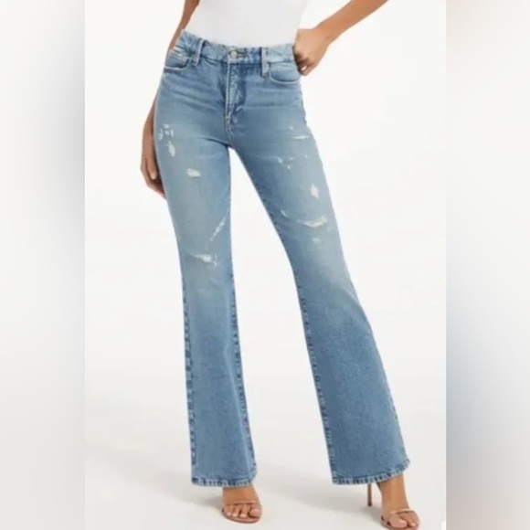 Good American Women’s Classic Bootcut Jeans High Rise Denim Indigo Med Wash Sz 8 - Picture 3 of 8